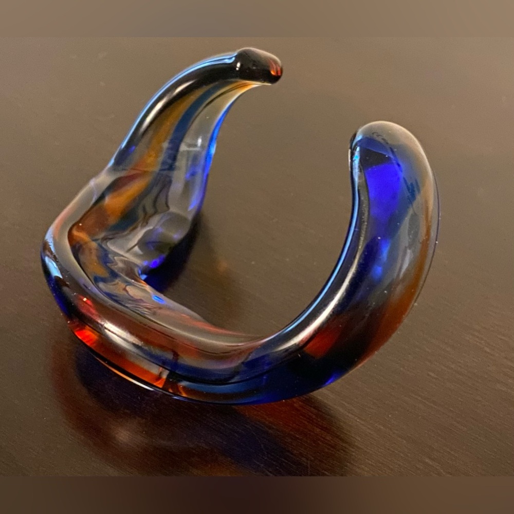 Artisan Blown Glass Cuff Bracelet Blue Red Handcrafted Statement Open Bangle - Picture 5 of 5